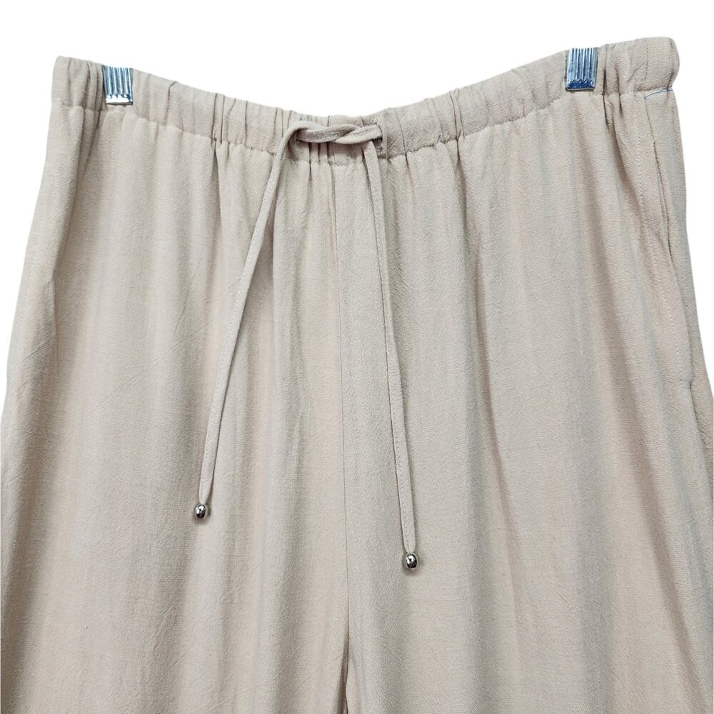 NWT Lillusory Wide Leg Pants Women Large Beige Linen Rayon Boho Elastic Lounge - Picture 4 of 12